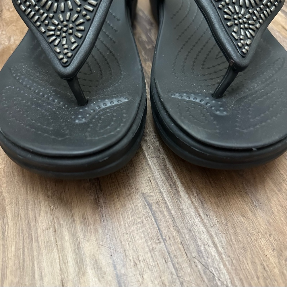 Crocs Sandals Monterey Diamante Flip Flops Dual Comfort Wedge - Picture 4 of 9